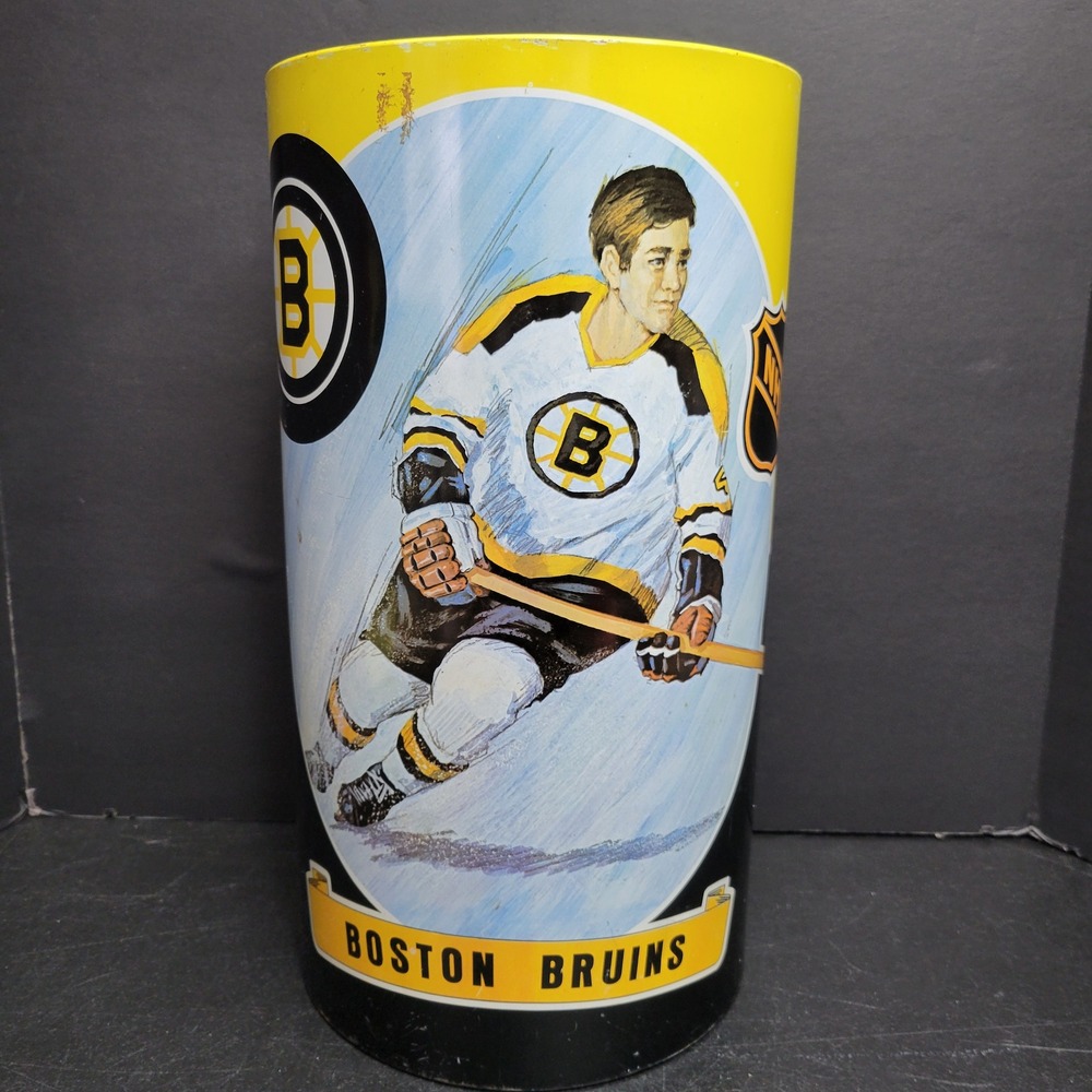 Vintage 1971 Boston‎ Bruins NHL Metal Wastebasket Cheinco Tin Trash Can